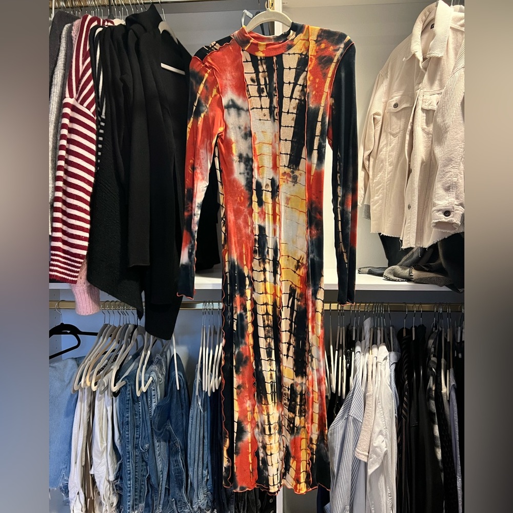 KIM SHUI Soho Saturday Midi Jersey Dress Tie Dy. Size small